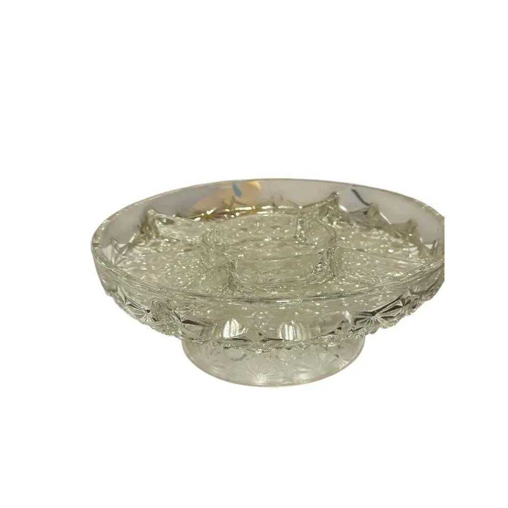 Luxham De Veropa Hors D'Oeuvres Cut Glass Pedestal Dish 5 Compartments 10”